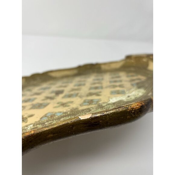 Mid Century Italian Blue GoHollywood Regency Florentine Serving Tray Wood 20x15" - Picture 10 of 16